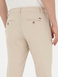 Beige Slim Fit Canvas Striped Pants