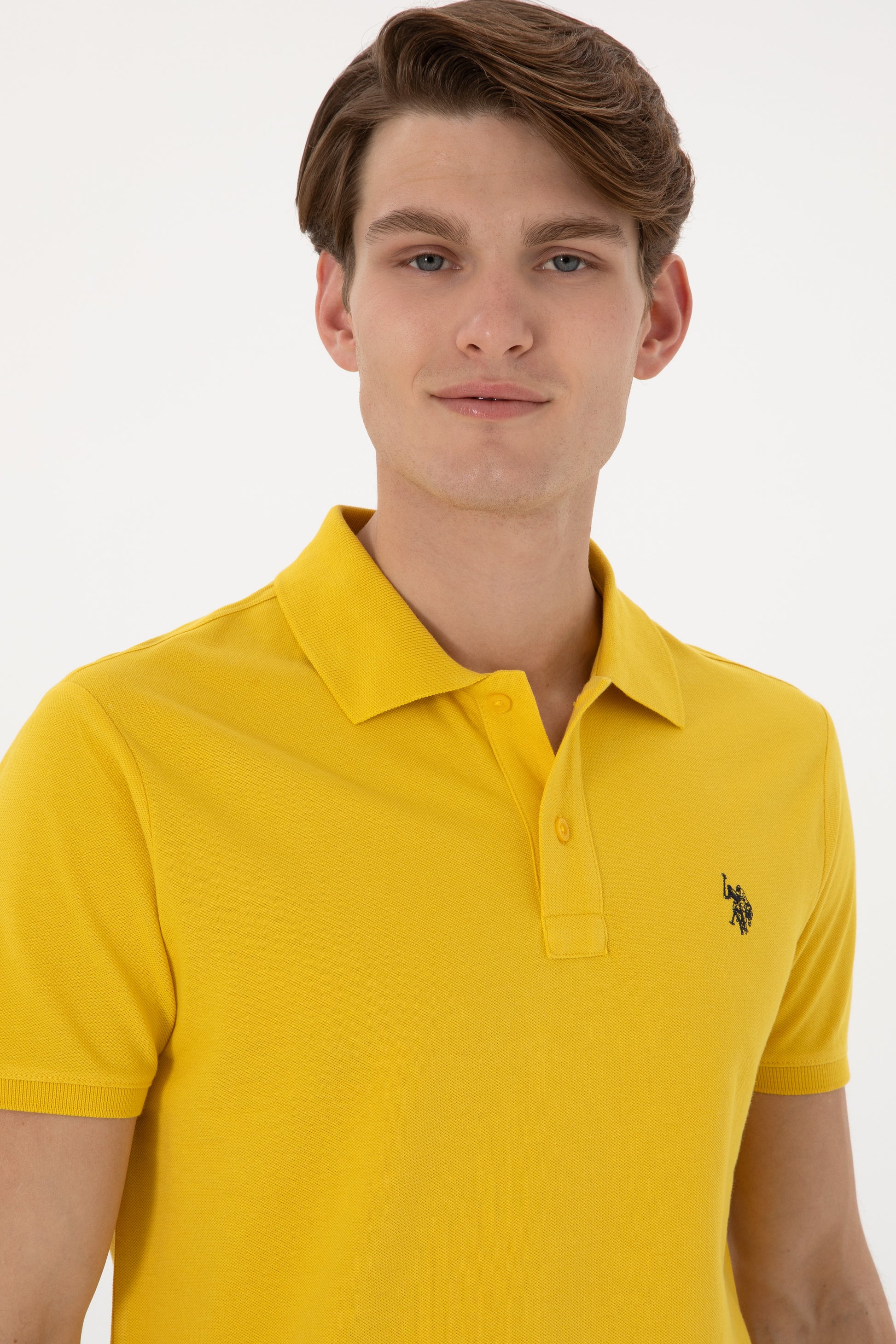 Men's Slim Fit Polo Neck Yellow Basic T-Shirt