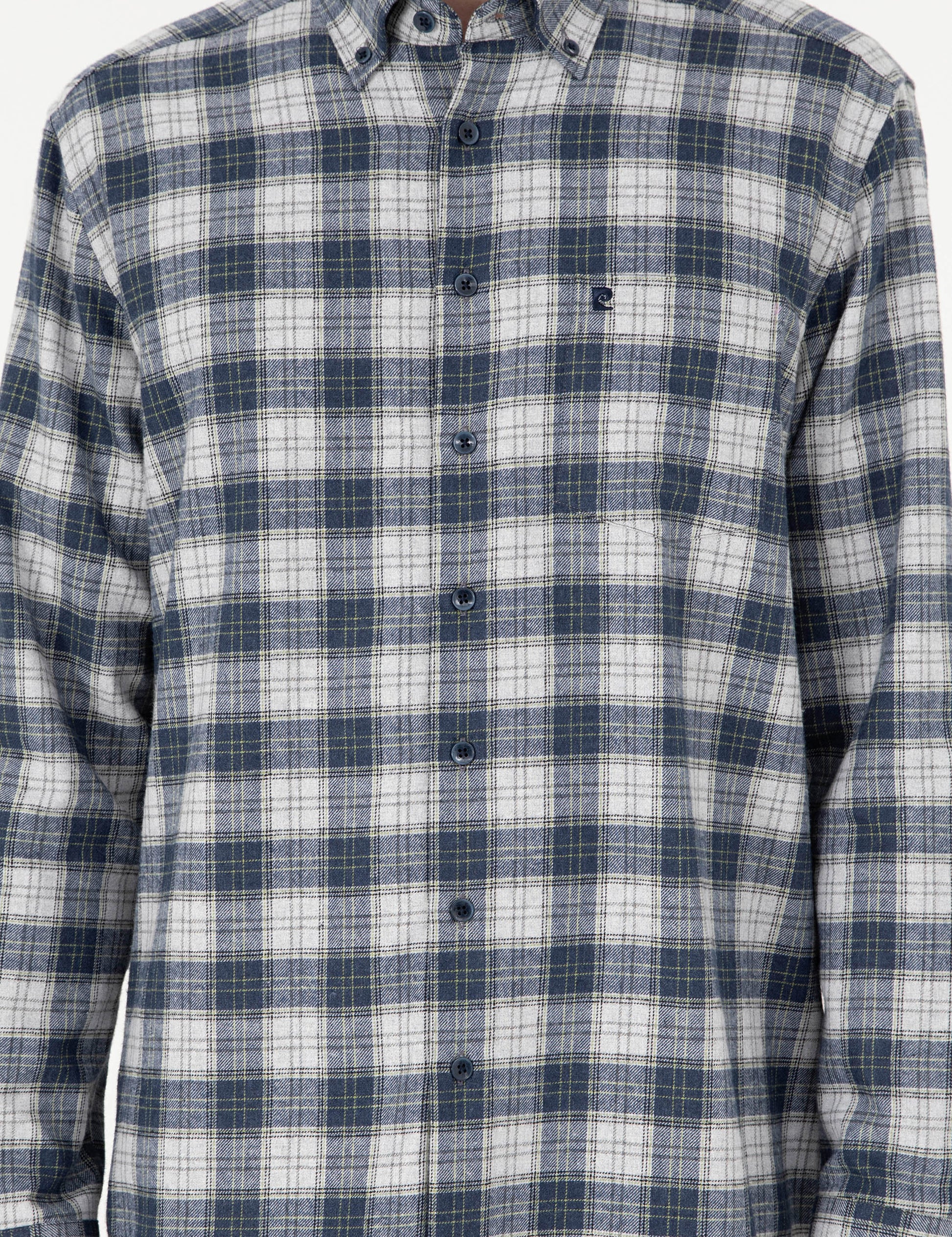 Navy Blue Plaid Regular Fit Long Sleeve Shirt
