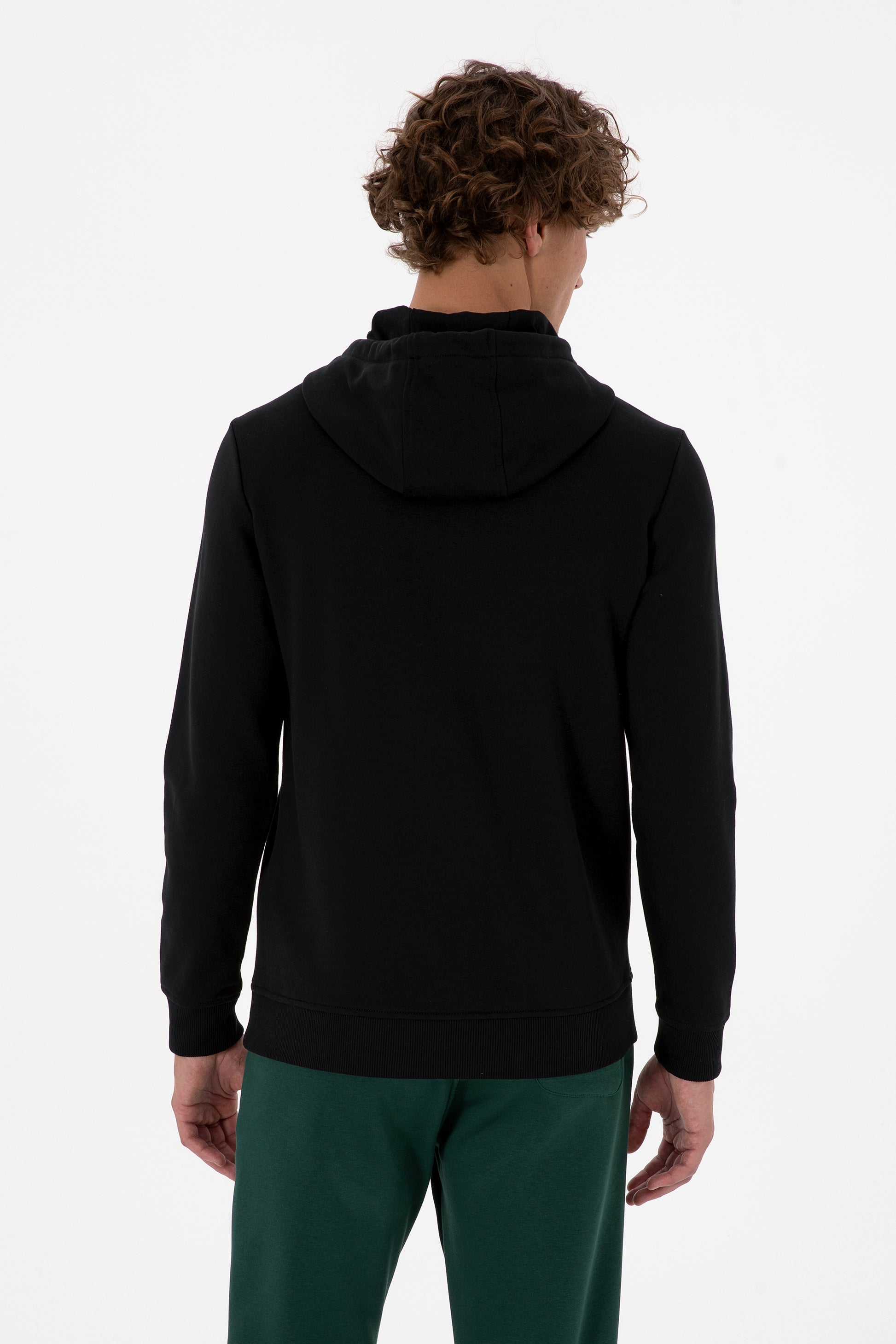 Erkek Regular Fit Kapüşonlu Siyah Basic Sweatshirt