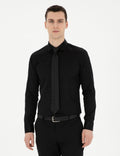 Black Ex. Slim Fit Long Sleeve Basic Shirt