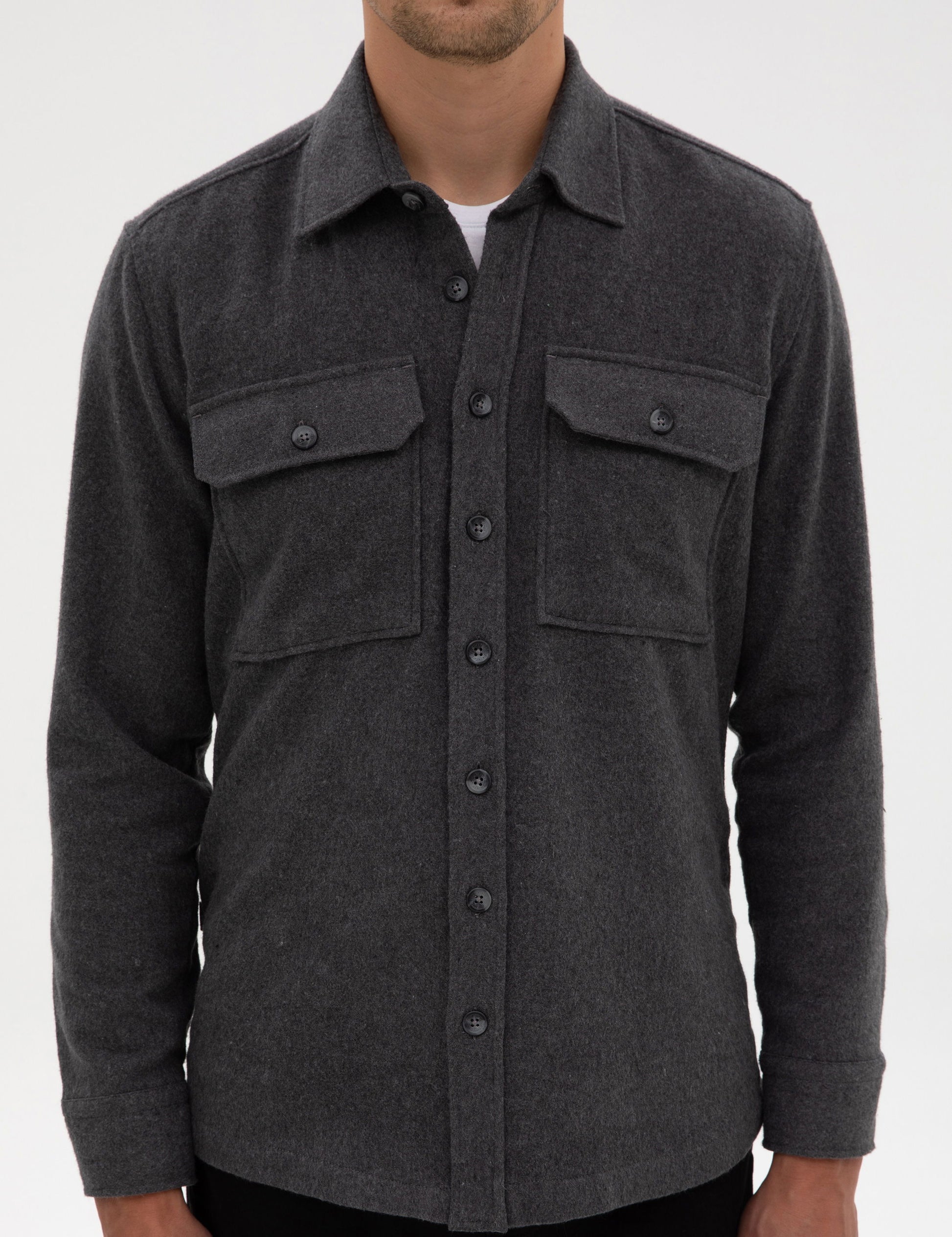Anthracite Classic Collar Double Pockets Shirt Jacket