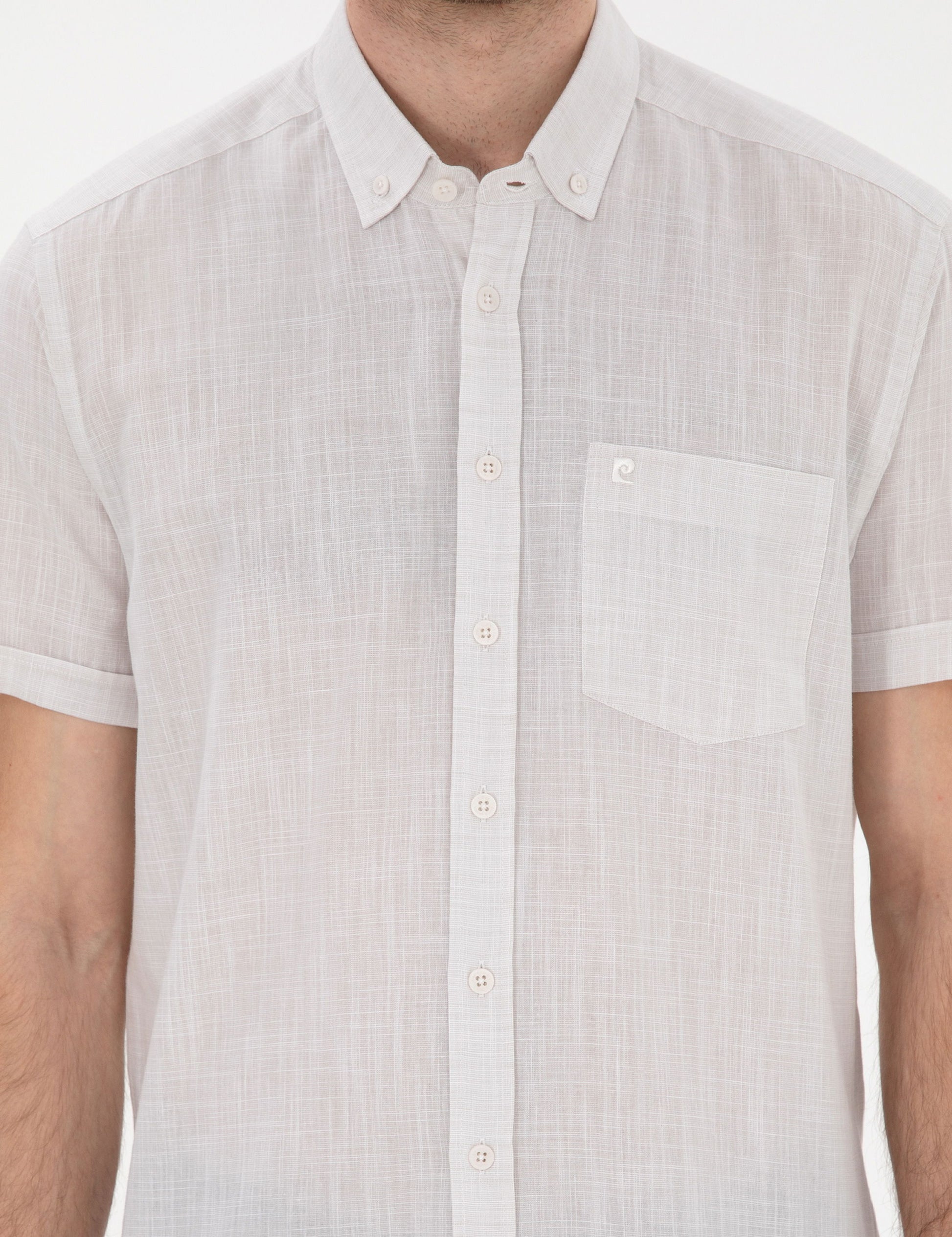 Beige Linen Look Regular Fit Short Sleeve Shirt