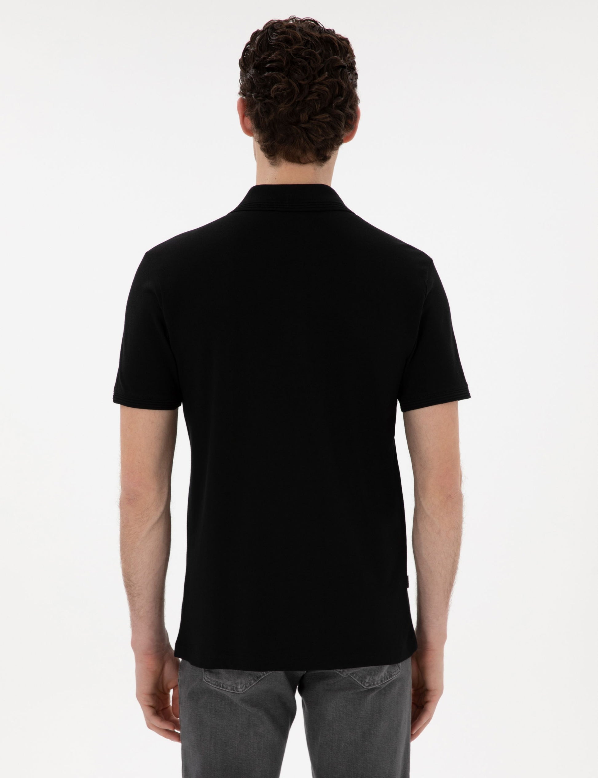 Black Slim Fit No-Fold Polo Neck Basic T-Shirt