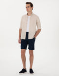Beige Linen Look Slim Fit Long Sleeve Shirt