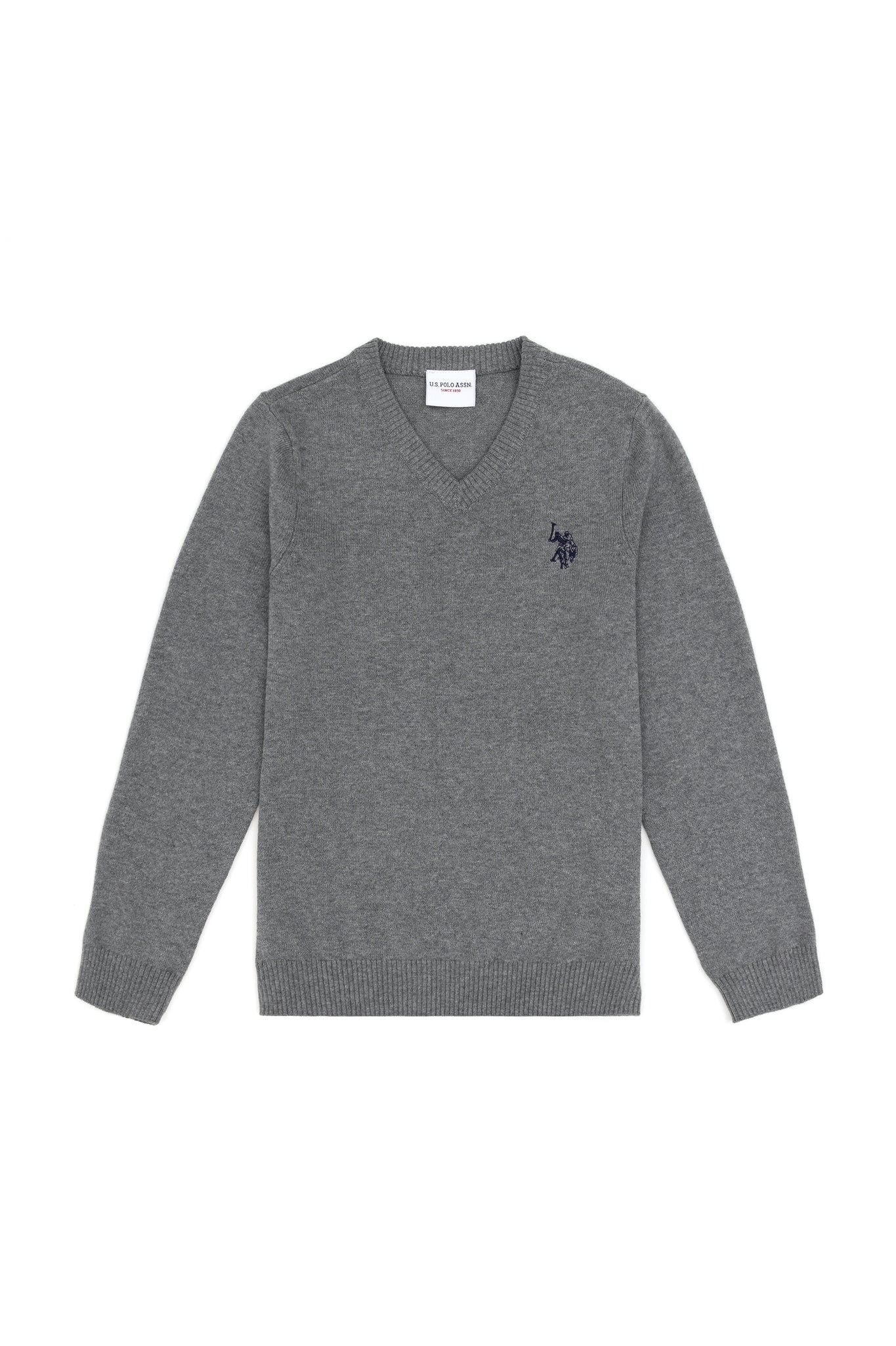Boys' Grey Melange Basic V Neck Sweater