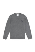 Boys' Grey Melange Basic V Neck Sweater