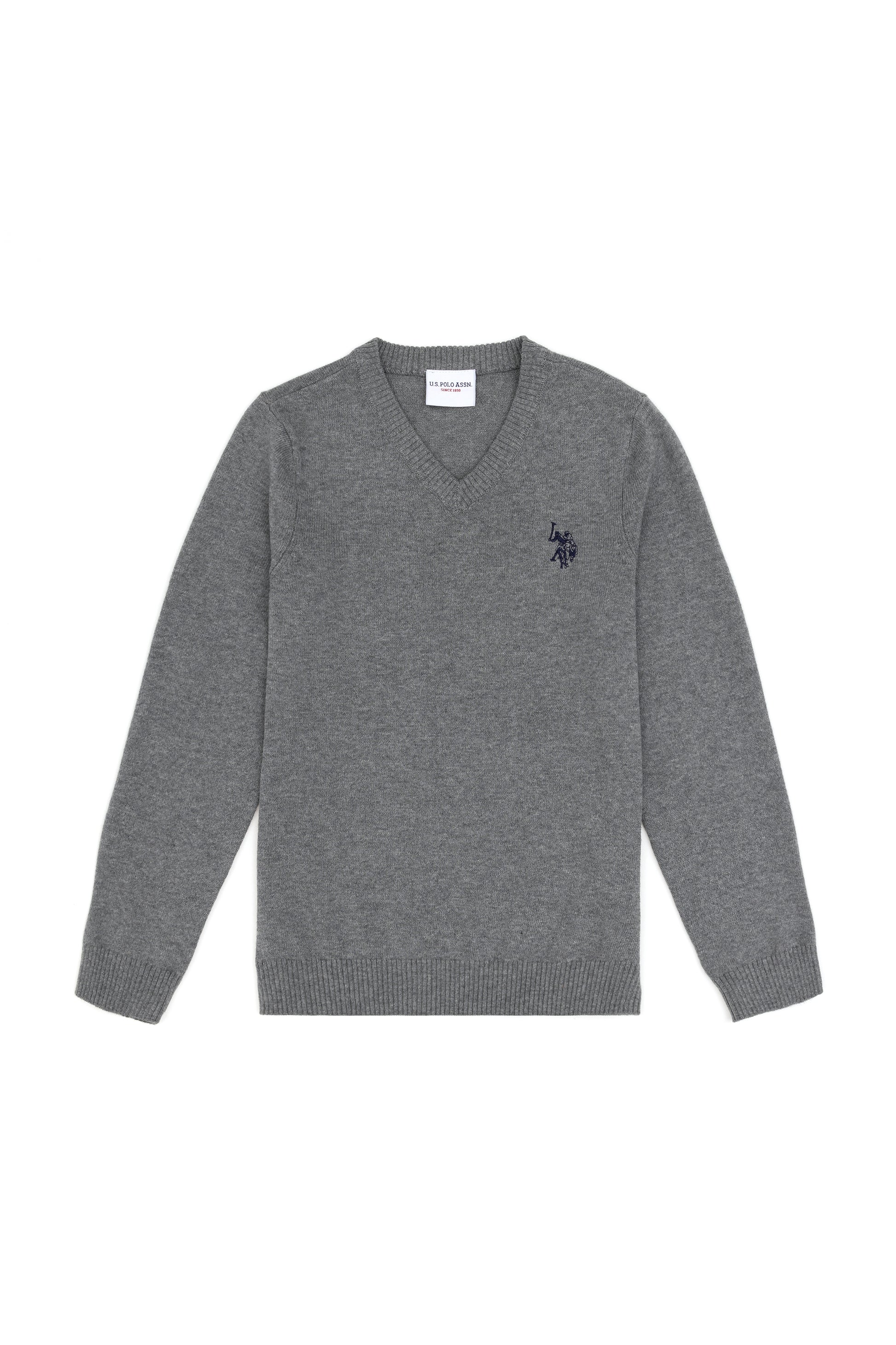 Boys' Grey Melange Basic V Neck Sweater
