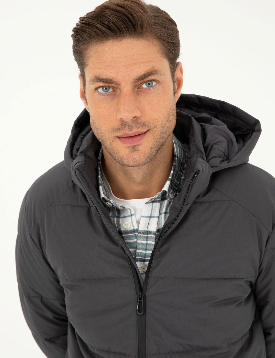 Grey Hooded Inflatable Coat