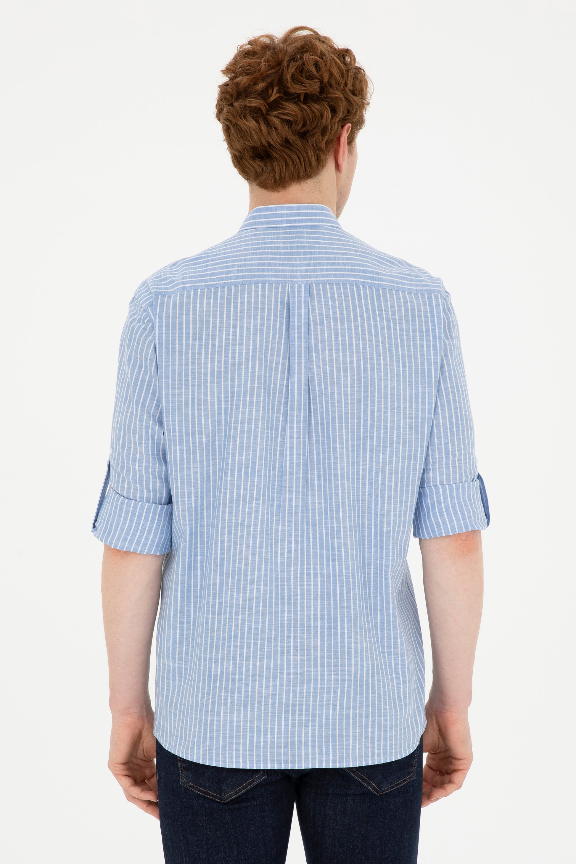 Men's Judge Collar Striped Blue Shirt