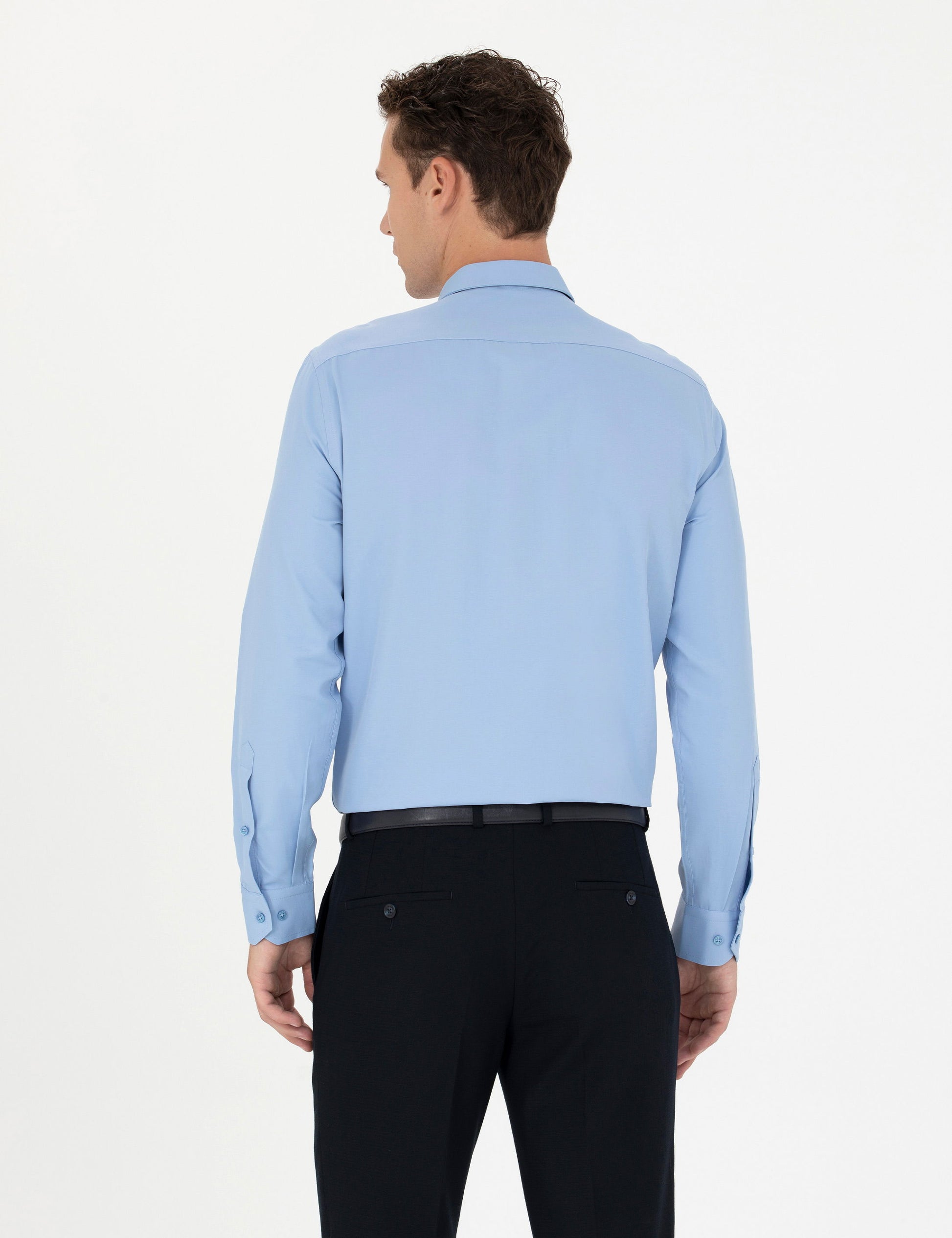 Blue Slim Fit Long Sleeve Basic Shirt