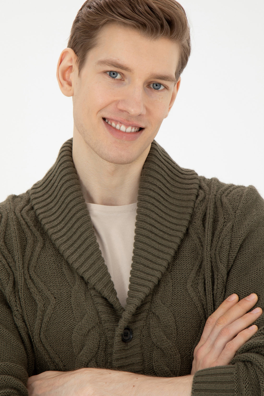 Men's Khaki Knitwear Cardigan