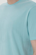 Men's Regular Fit Crew Neck Aqua T-Shirt