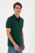 Men's Slim Fit Polo Neck Dark Green Basic T-Shirt