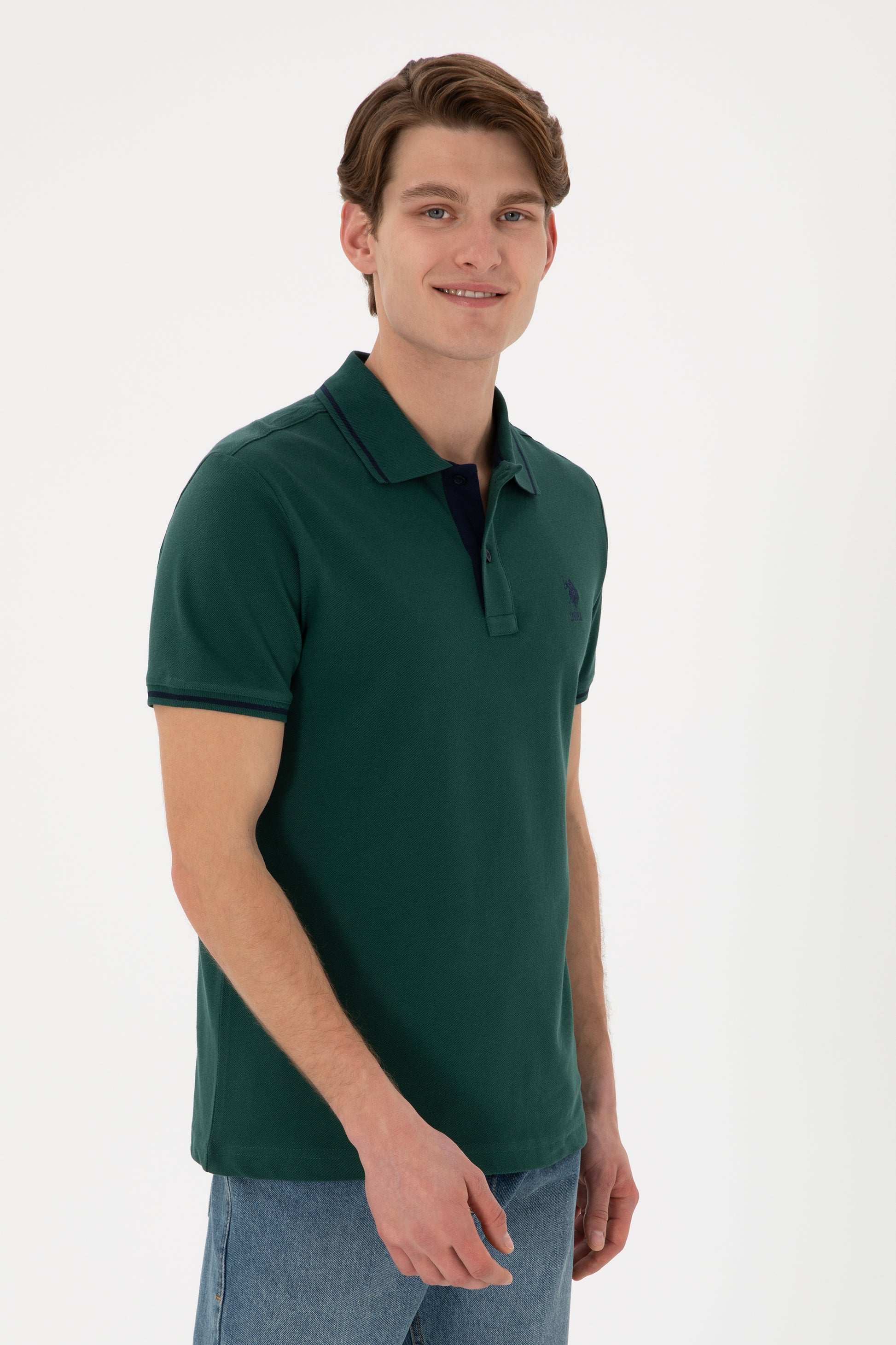 Men's Slim Fit Polo Neck Dark Green Basic T-Shirt