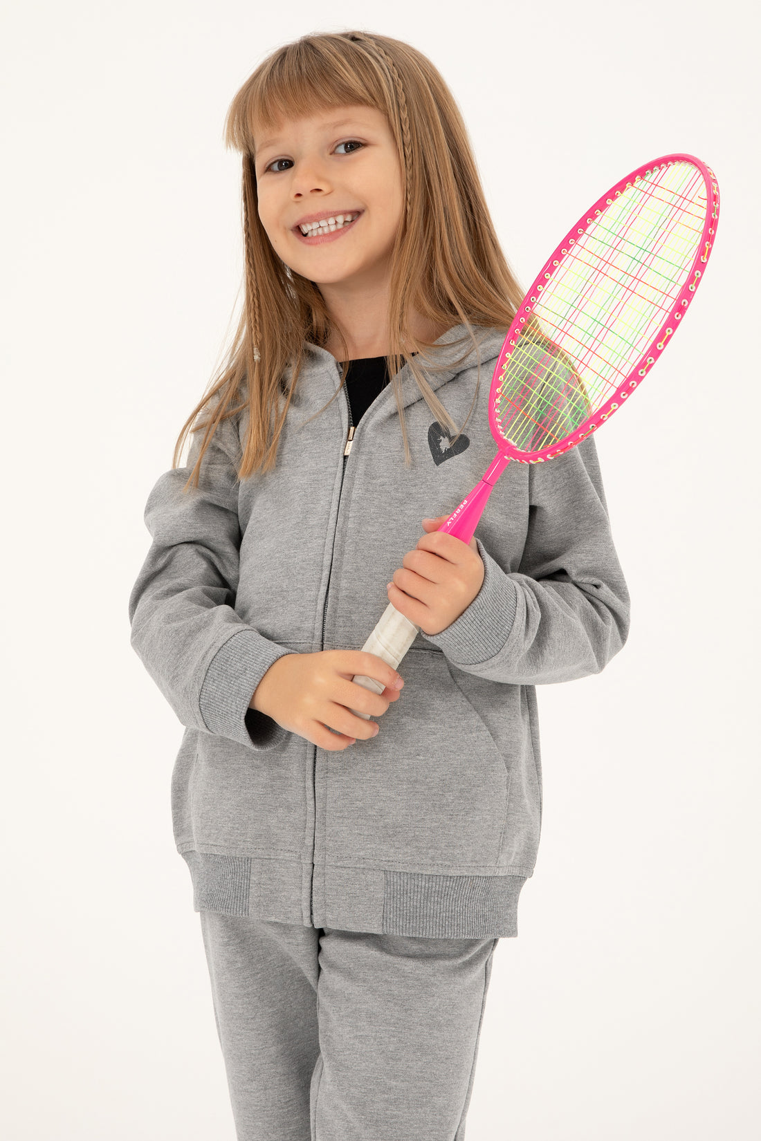 Girls' Grey Melange Zipper Sweatshirt