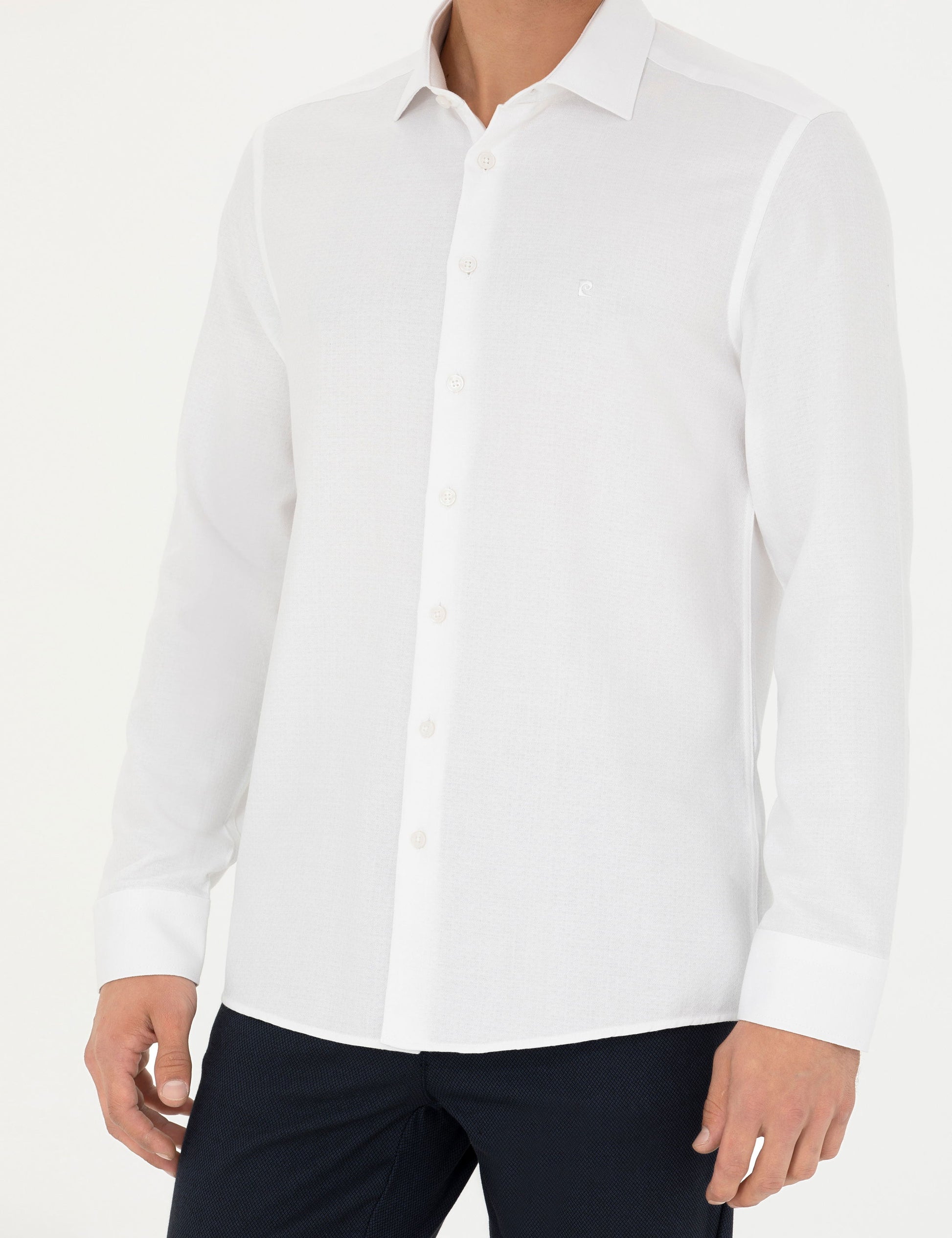 White Slim Fit Long Sleeve Shirt