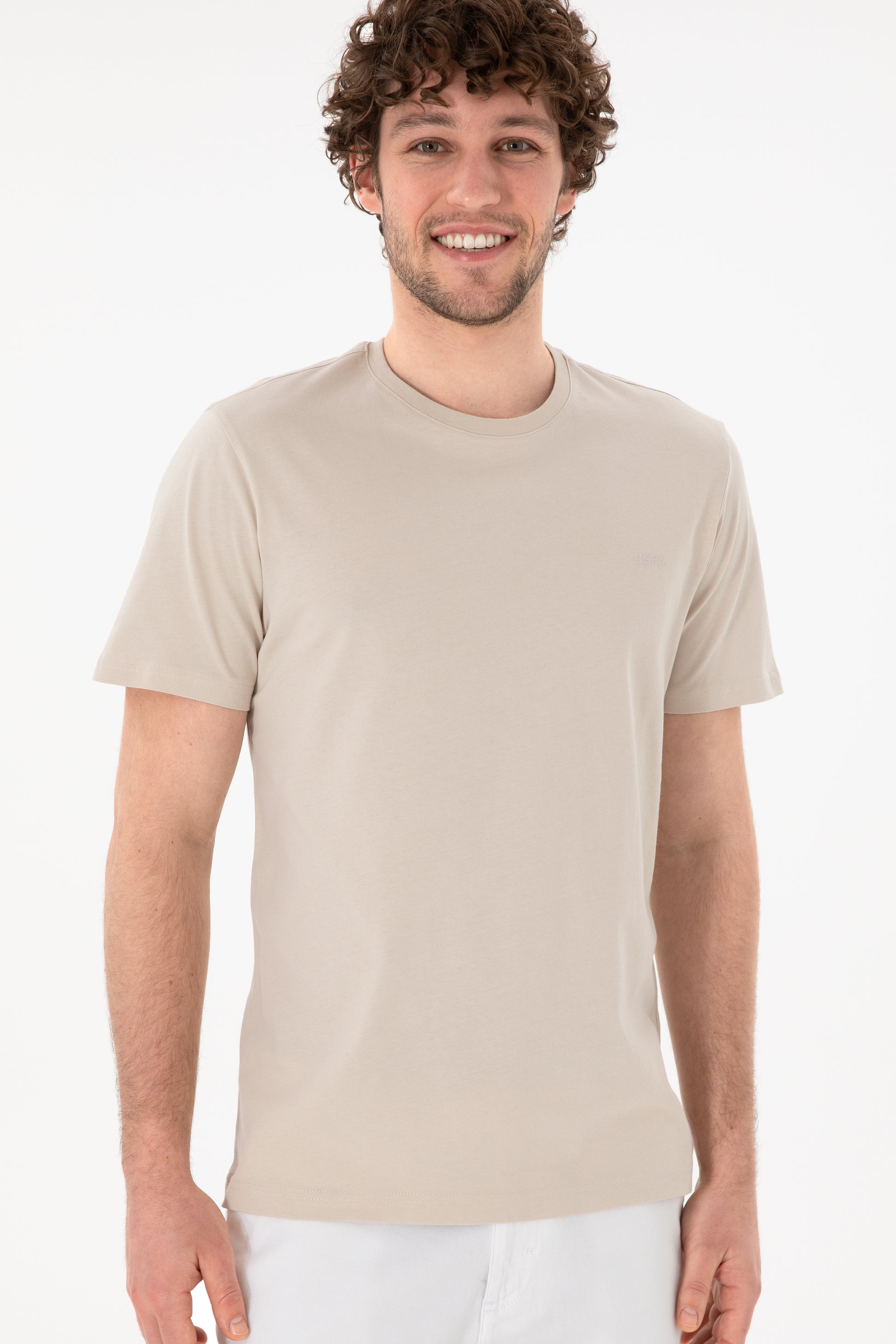Men's Regular Fit Crew Neck Stone Basic T-Shirt