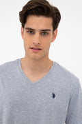 Men's Grey Melange Basic V Neck T-Shirt