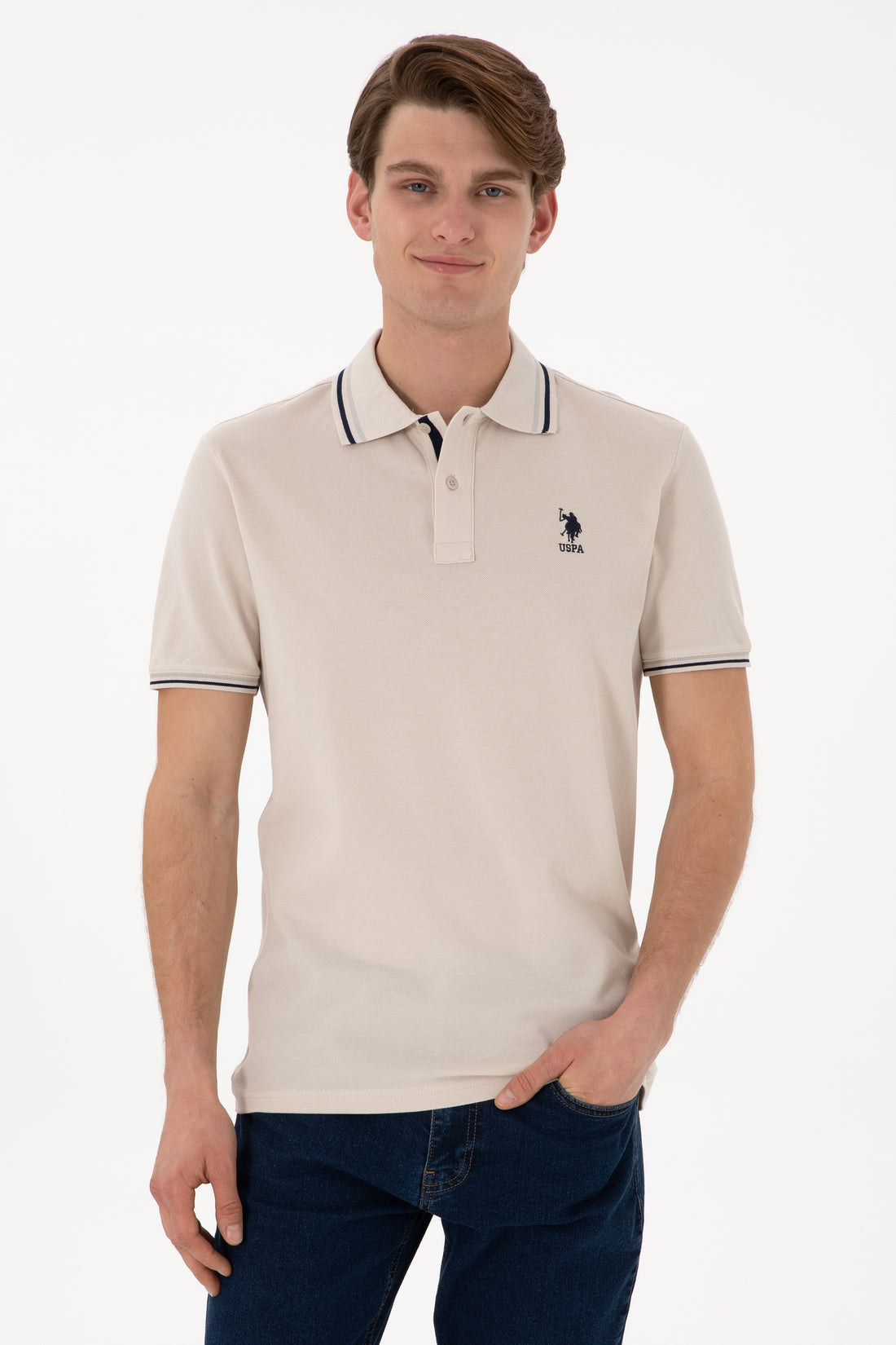 Men's Regular Fit Polo Neck Stone Basic T-Shirt