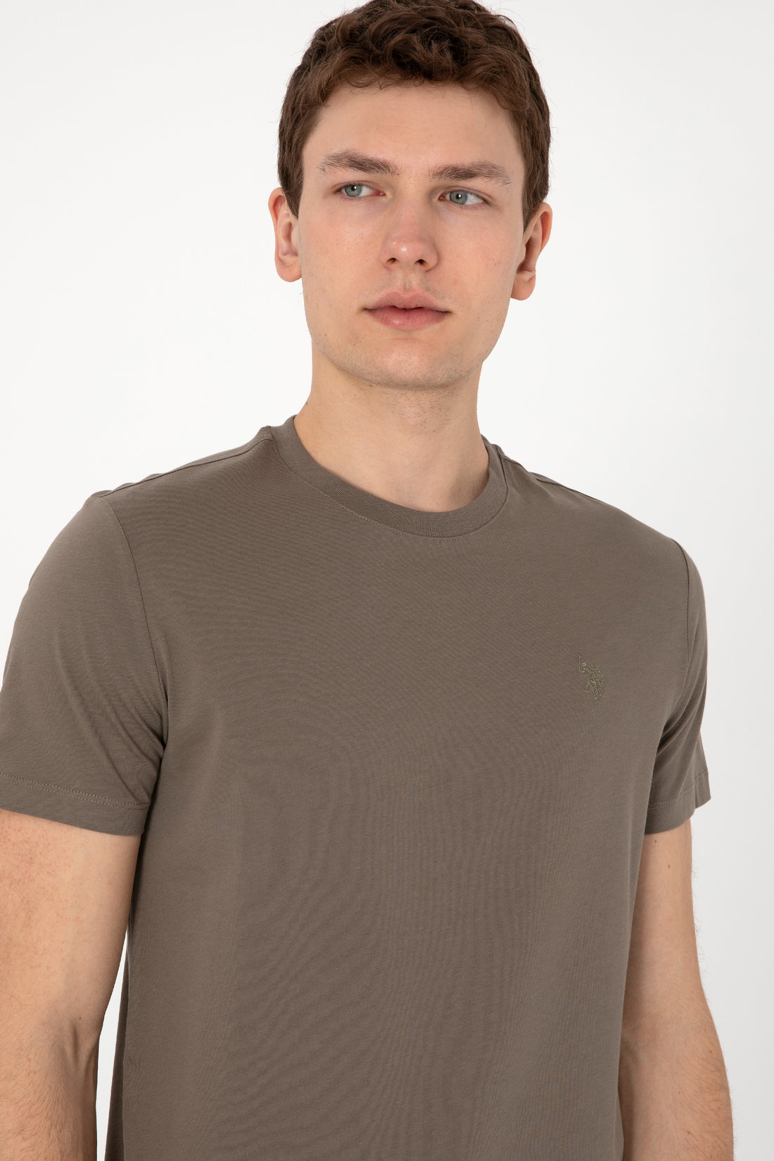 Men's Regular Fit Crew Neck Khaki T-Shirt
