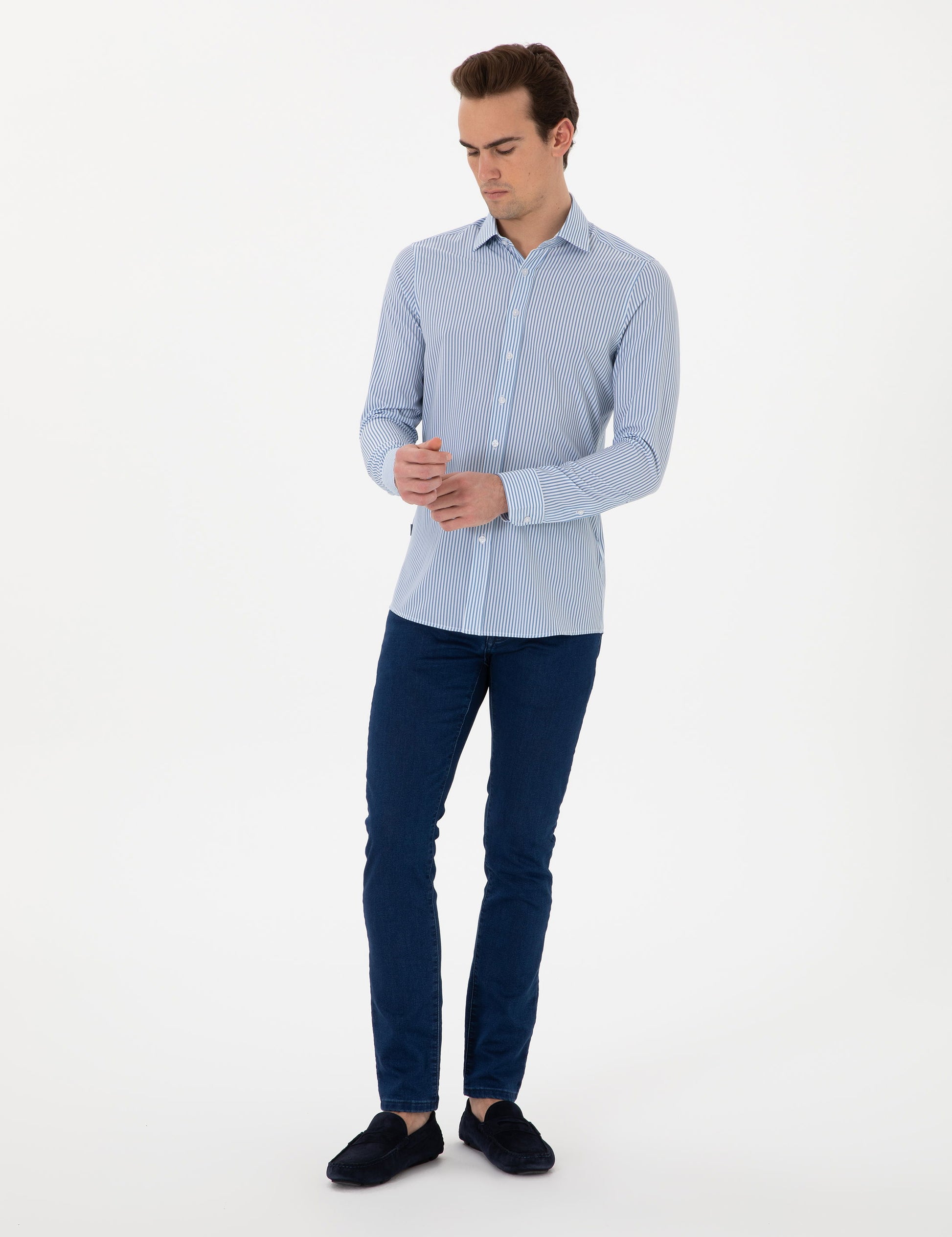 Blue Striped Ex. Slim Fit Long Sleeve Shirt