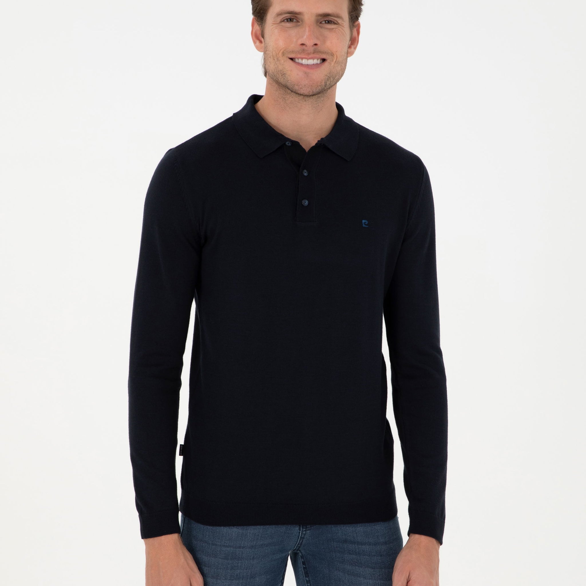 Navy Blue Slim Fit Polo Neck Basic Knitwear Sweater