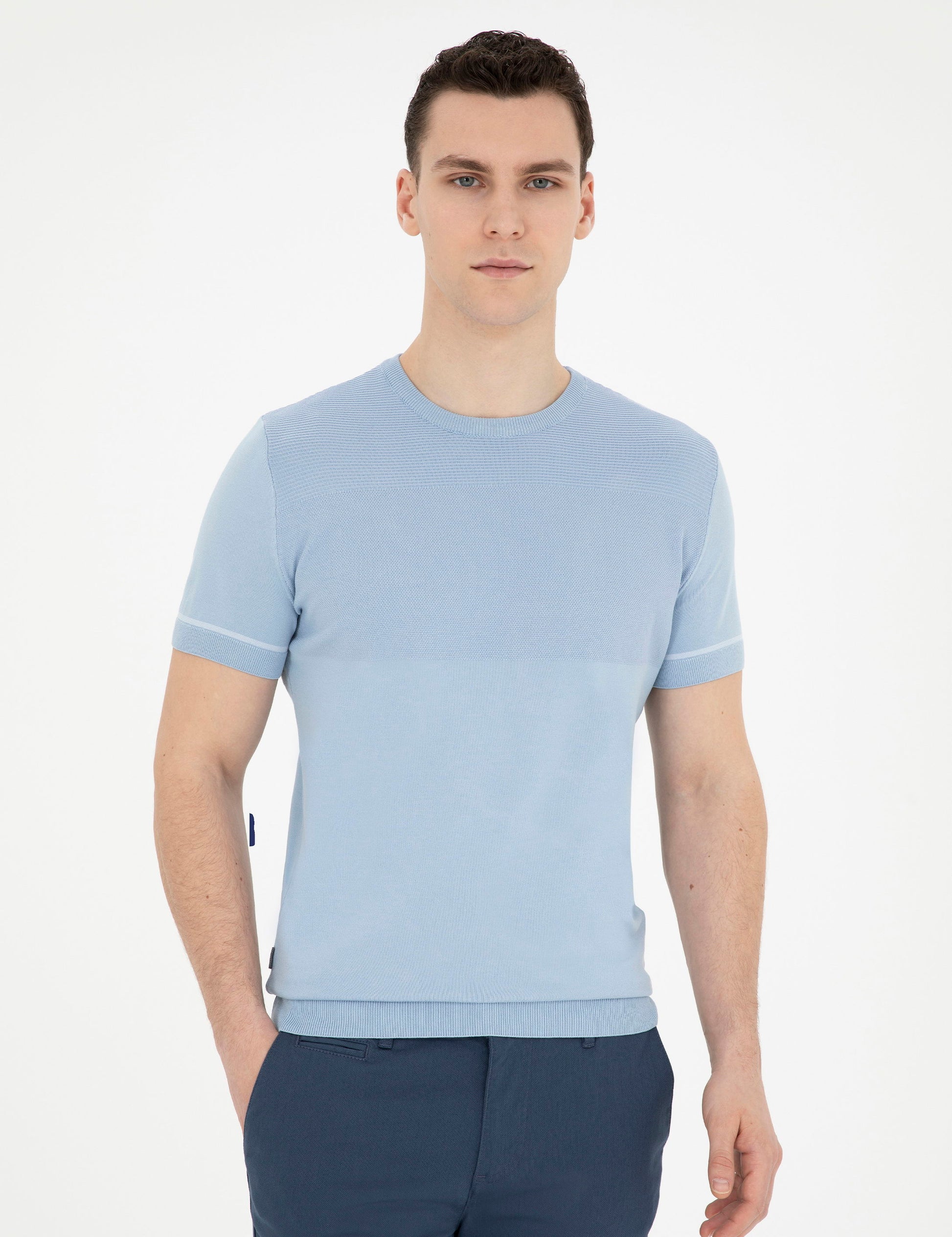 Blue Slim Fit Crew Neck Sweater T-Shirt