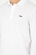 Men's Regular Fit Polo Neck White Basic Sweatshirt