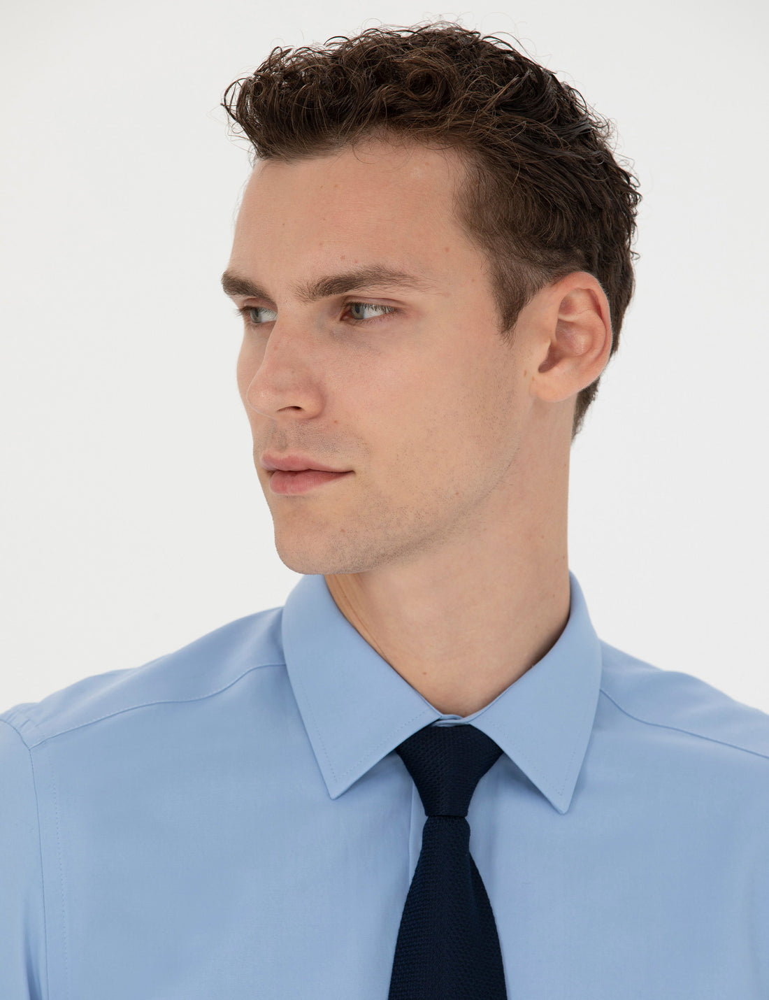 Blue Slim Fit Long Sleeve Basic Shirt