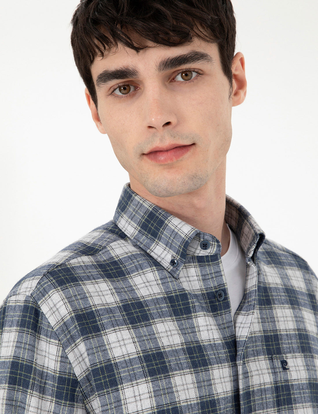 Navy Blue Plaid Regular Fit Long Sleeve Shirt