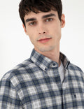 Navy Blue Plaid Regular Fit Long Sleeve Shirt
