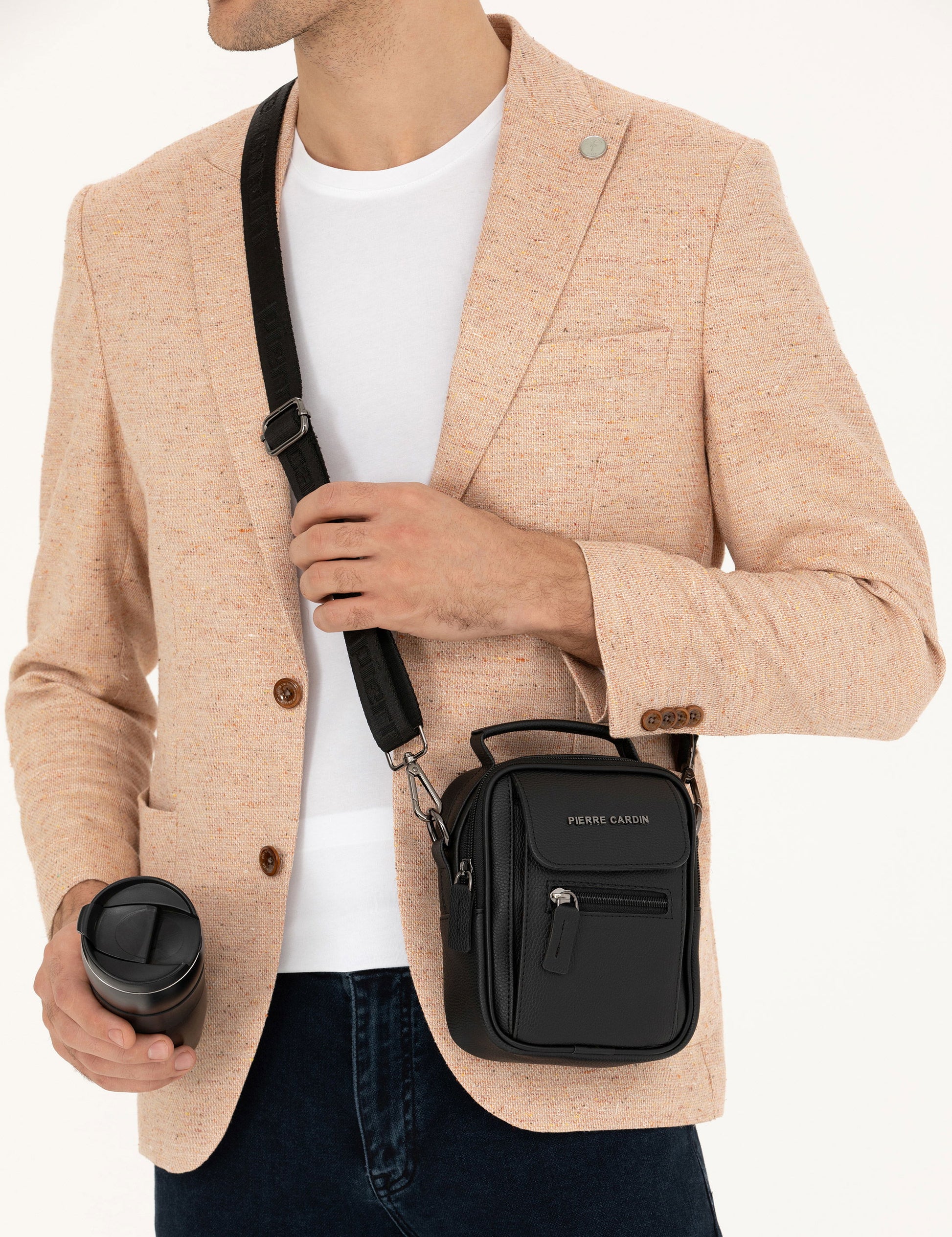 Men's Black Strap Handbag