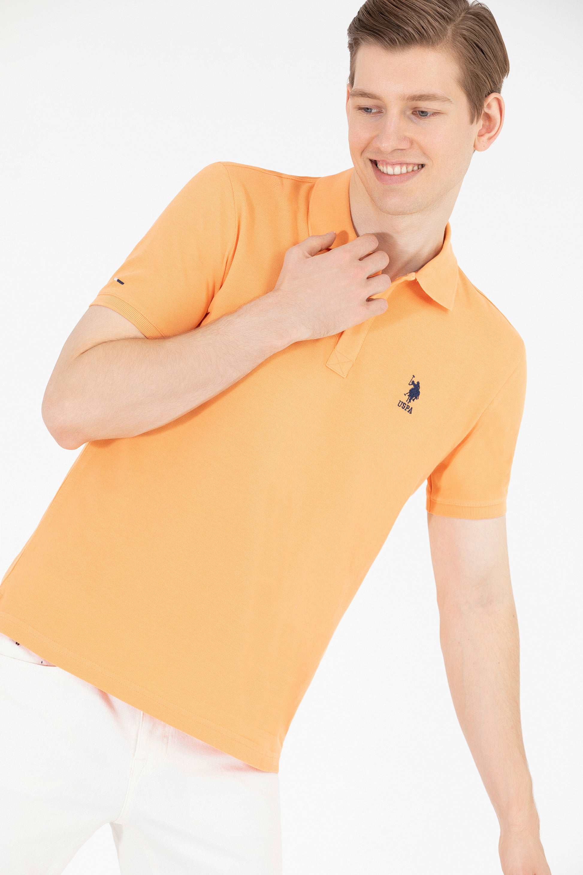 Men's Orange Basic Polo Neck T-Shirt