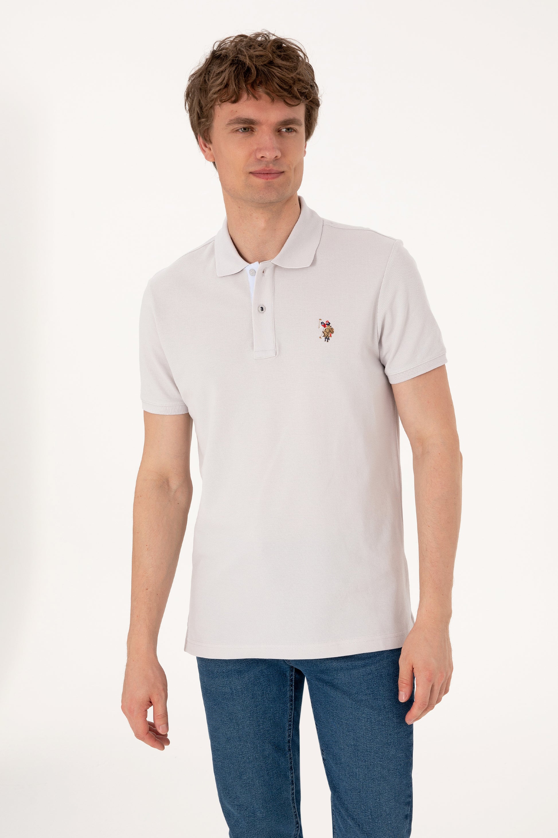 Men's Slim Fit Polo Neck Light Gray Basic T-Shirt