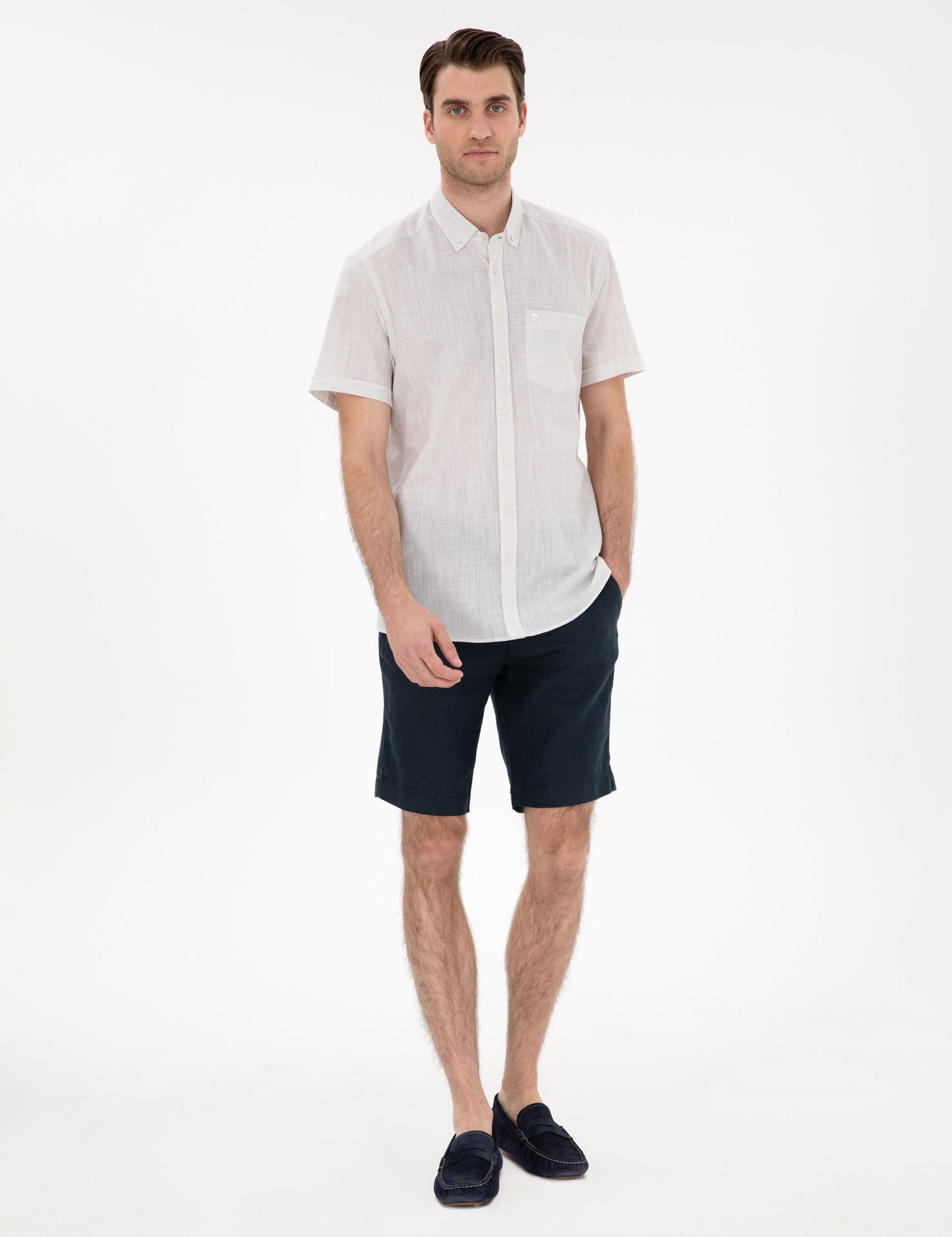 Beige Linen Look Regular Fit Short Sleeve Shirt