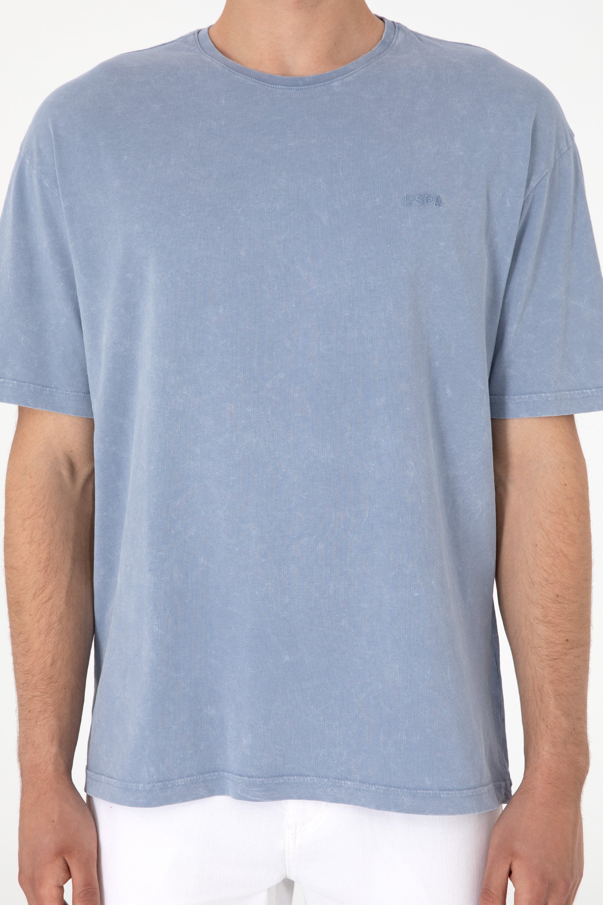 Men's Comfort Fit Crew Neck Blue Wash T-Shirt