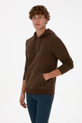 Erkek Regular Fit Kapüşonlu Kahverengi Basic Sweatshirt