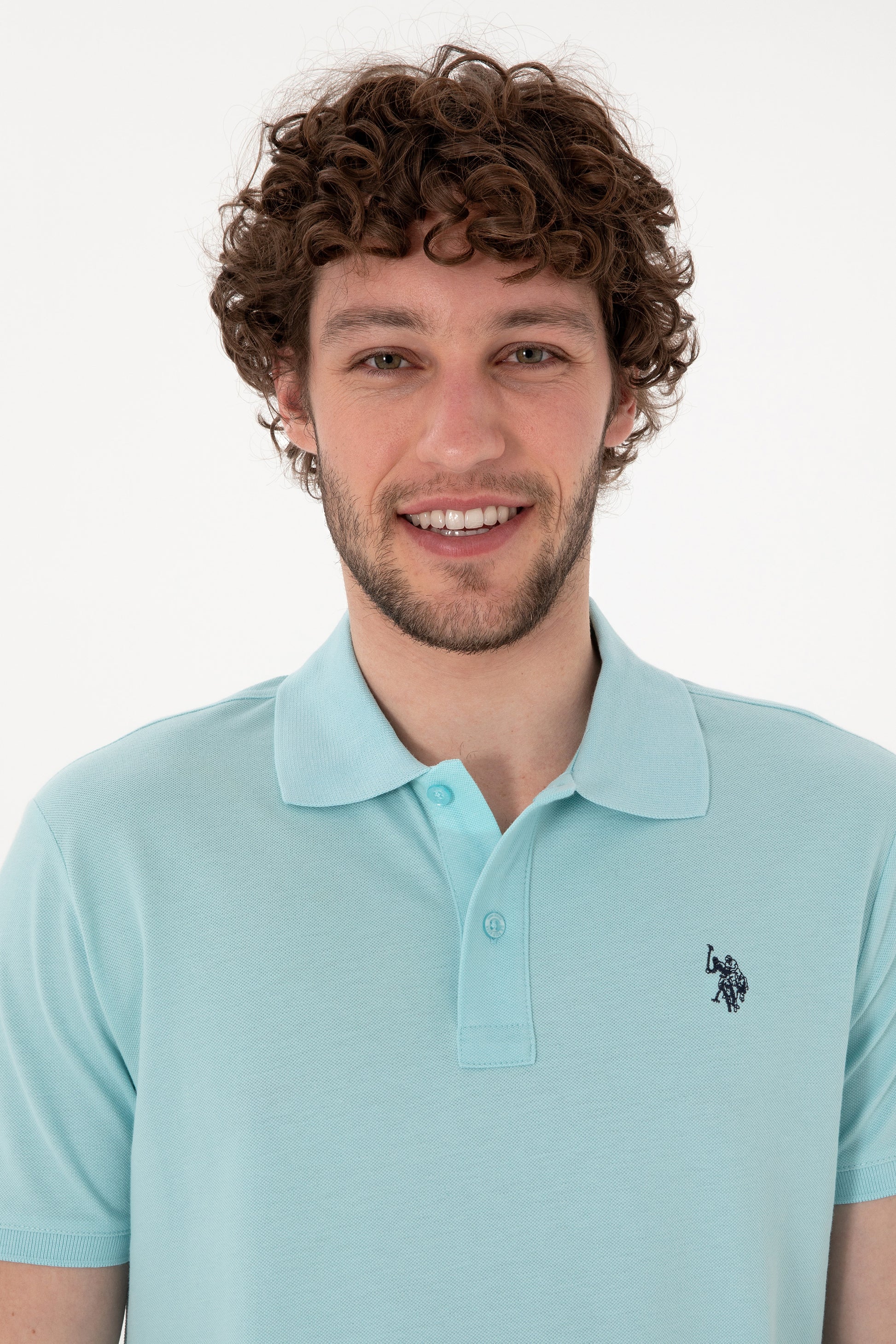 Men's Slim Fit Polo Neck Light Blue Basic T-Shirt
