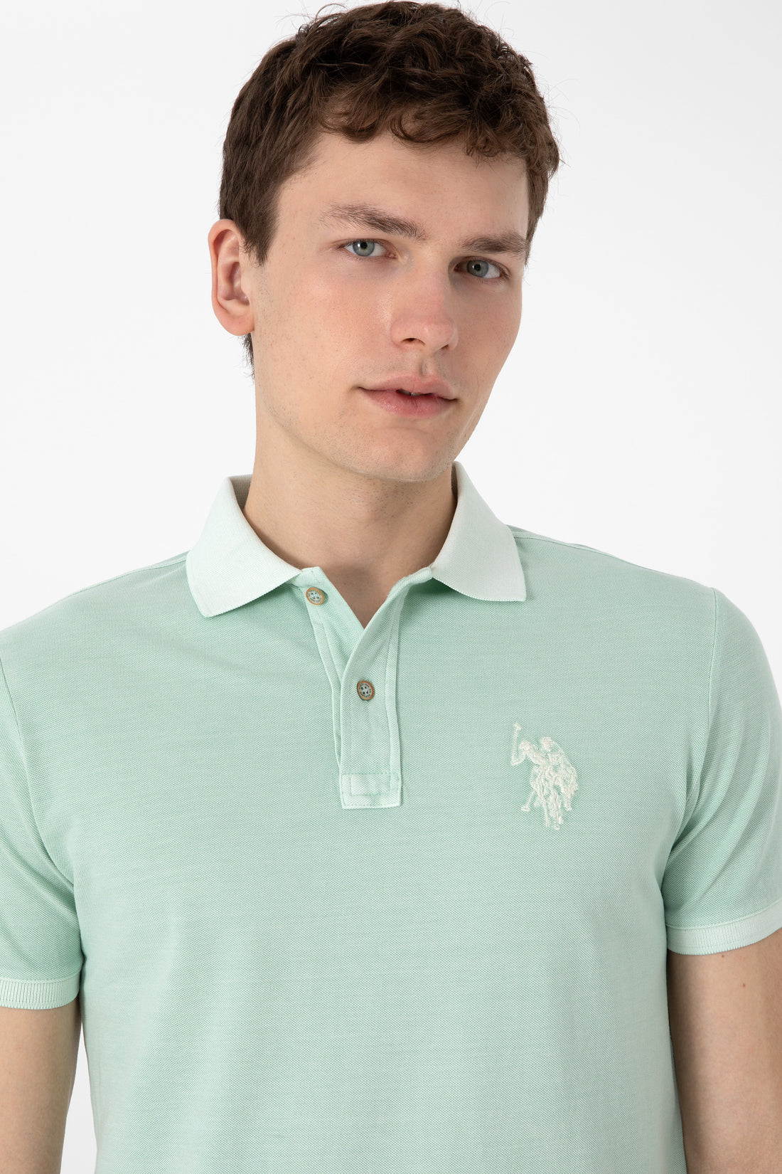 Men's Slim Fit Polo Neck Water Green Wash Basic T-Shirt