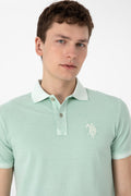 Men's Slim Fit Polo Neck Water Green Wash Basic T-Shirt