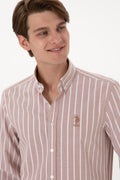 Men's Striped Camel Long Sleeve Shirt