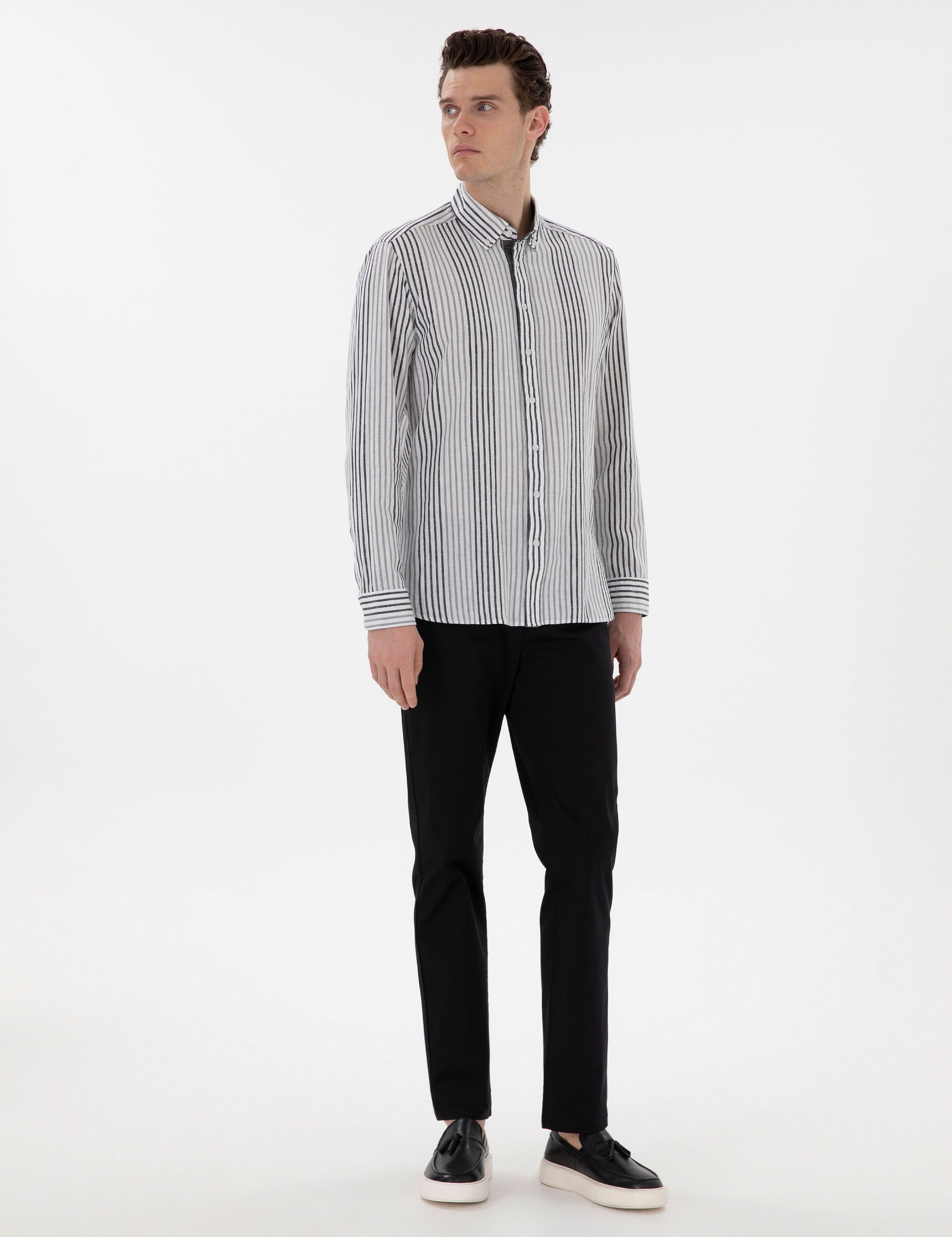 Black Regular Fit Striped Long Sleeve Shirt