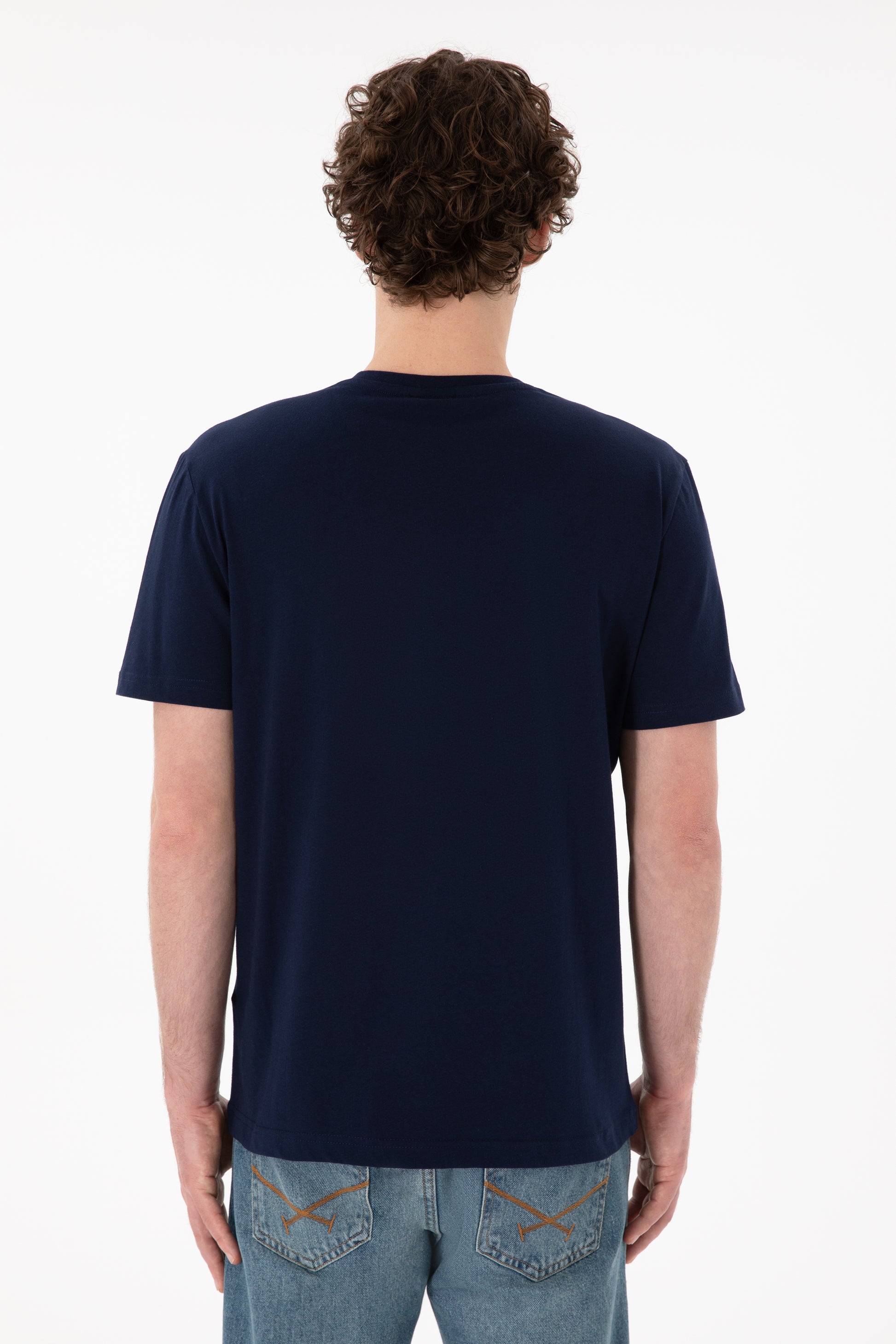 Men's Regular Fit V-Neck Navy Basic T-Shirt