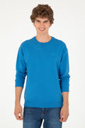 Comfort Fit Crew Neck Chunky Cobalt Basic Sweatshirt