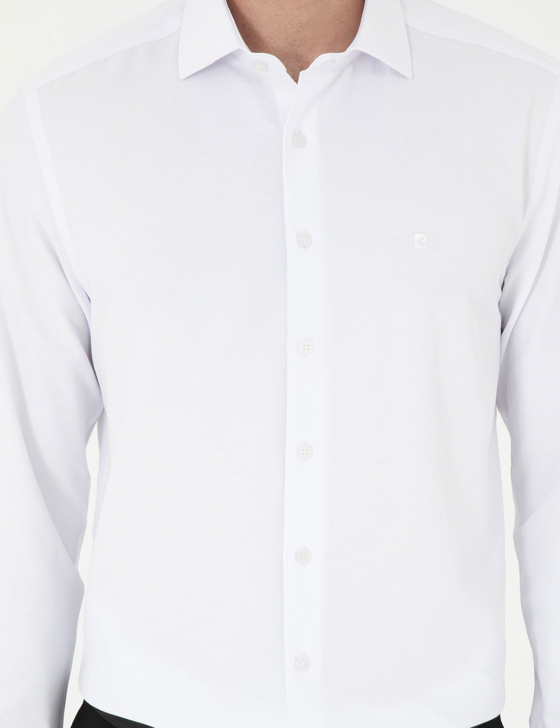 White Slim Fit Chunky Long Sleeve Shirt