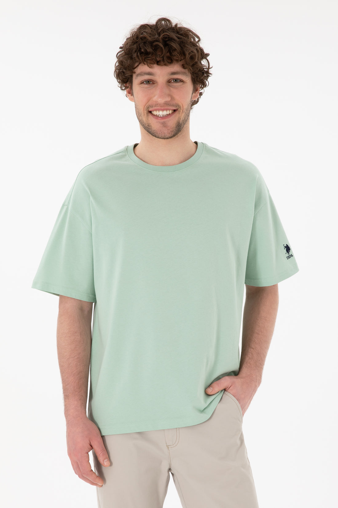 Men's Oversize Fit Crew Neck Water Green T-shirt