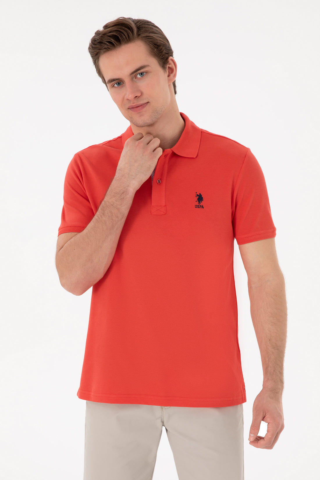 Men's Regular Fit Polo Neck Red Basic T-Shirt