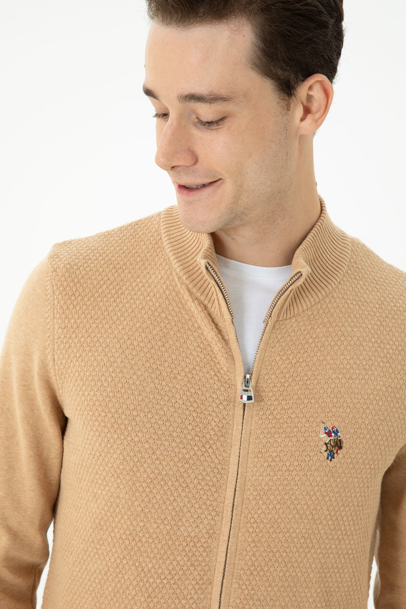 Men's Sand Melange Basic Knitwear Cardigan