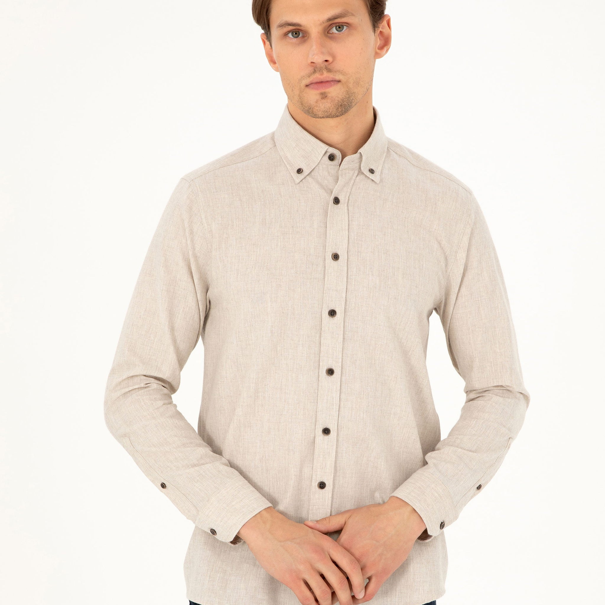 Beige Regular Fit Long Sleeve Shirt